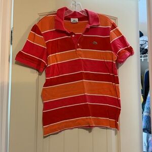 Lacoste Pink and Orange Striped Polo